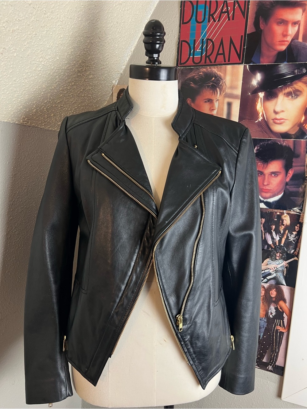 Women's Authentic Black Leather Asymmetrical Zip Jacket by